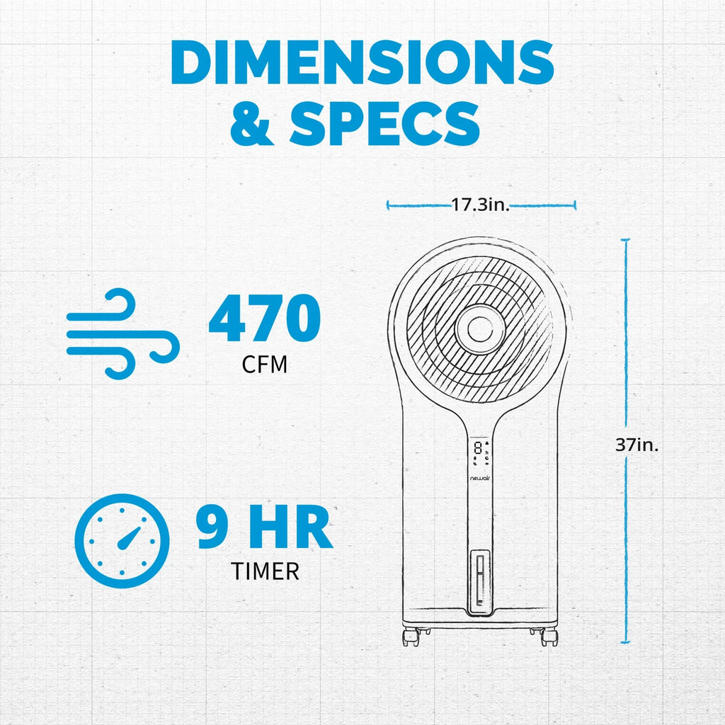 2025 Newair® Enfriador de Aire Evaporativo y Ventilador Portátil 470 CFM con Placa de Enfriamiento tipo Panal – Plateado
