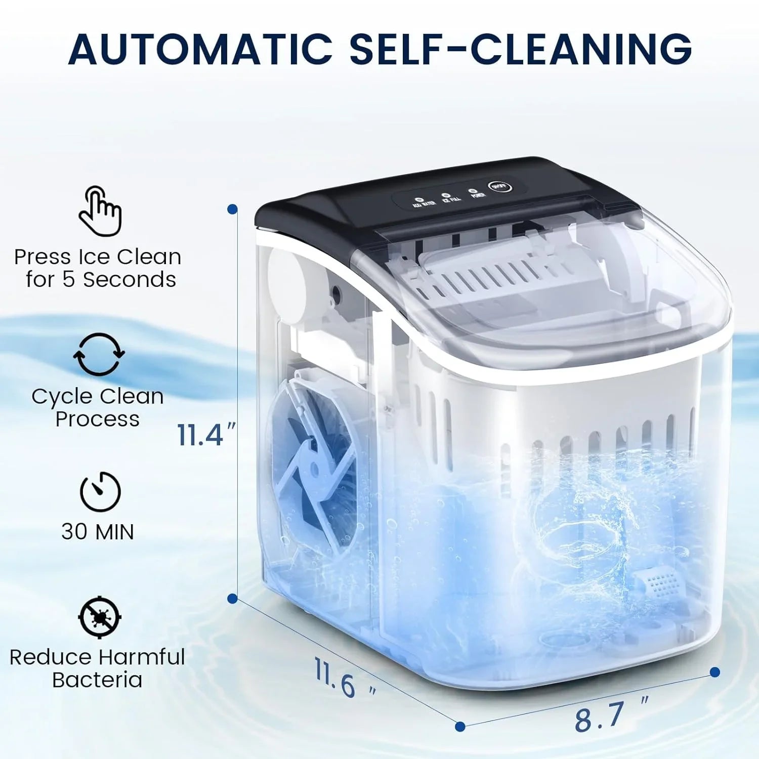 2025 Máquina de hacer hielo de mesa Joy Pebble Bullet con asa, produce 9 cubos de hielo esféricos en 6 minutos, capacidad de 11,8 kg/24 h, máquina portátil con autolimpieza, incluye cesta y pala, ideal para el hogar, cocina, camping y autocaravana.