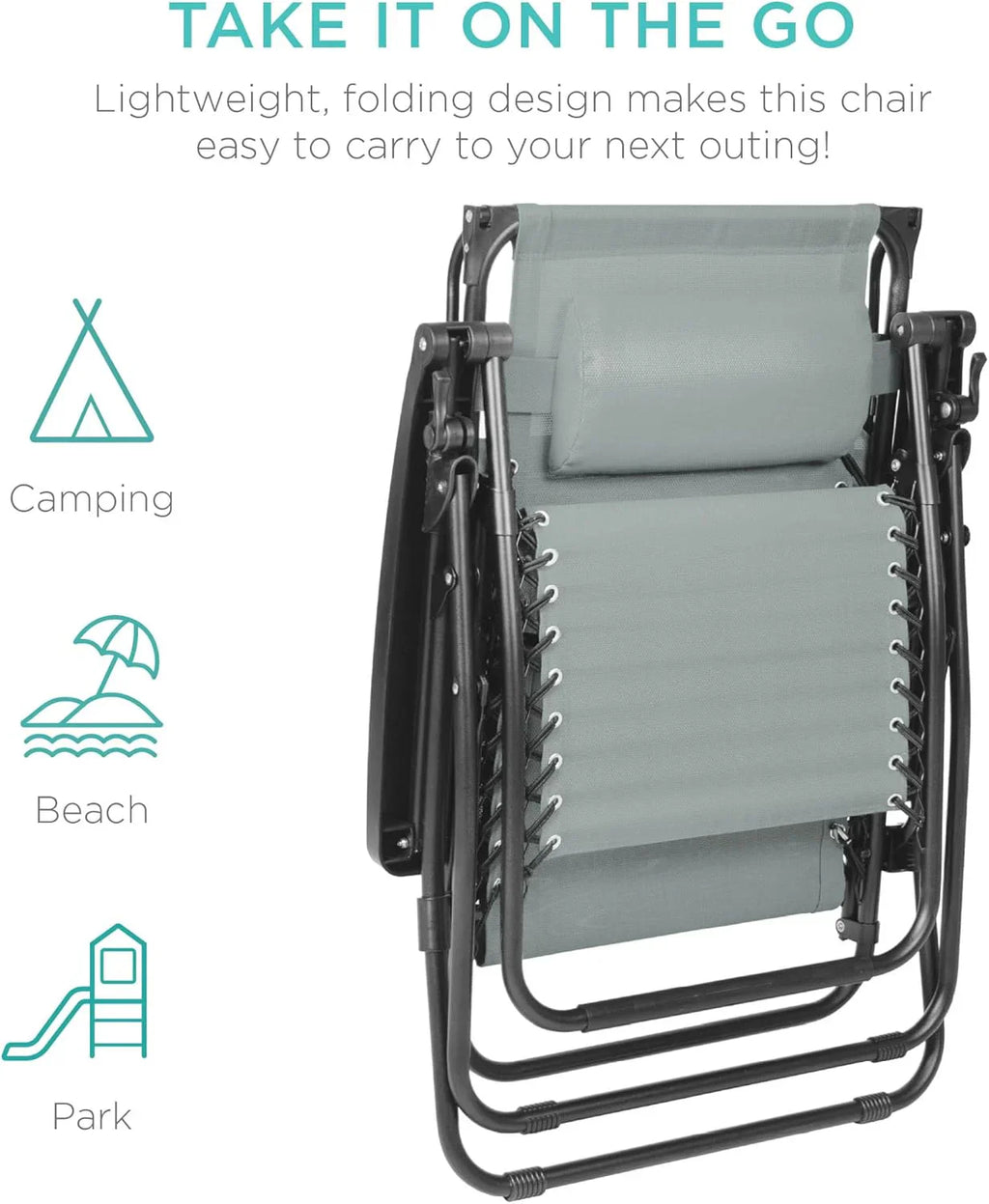 Best Choice Products – Silla Reclinable de Patio con Gravedad Cero, Ajustable y Plegable para Exteriores con Dosel, Almohada Cervical y Bandeja Lateral, Textileno – Azul Pavo Real