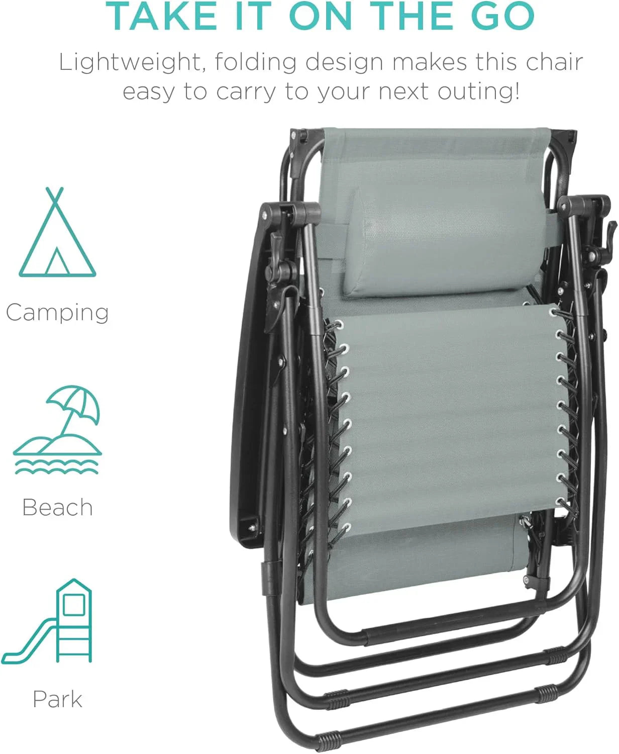 Best Choice Products – Silla Reclinable de Patio con Gravedad Cero, Ajustable y Plegable para Exteriores con Dosel, Almohada Cervical y Bandeja Lateral, Textileno – Azul Pavo Real