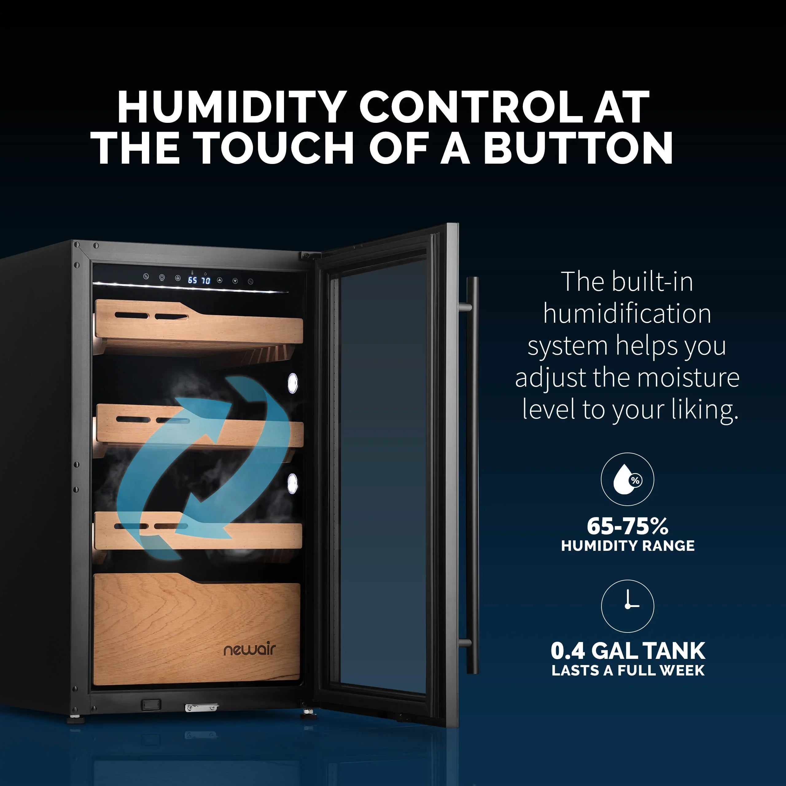 2025 Humidor eléctrico para puros Newair®, capacidad para 840 puros, empotrable