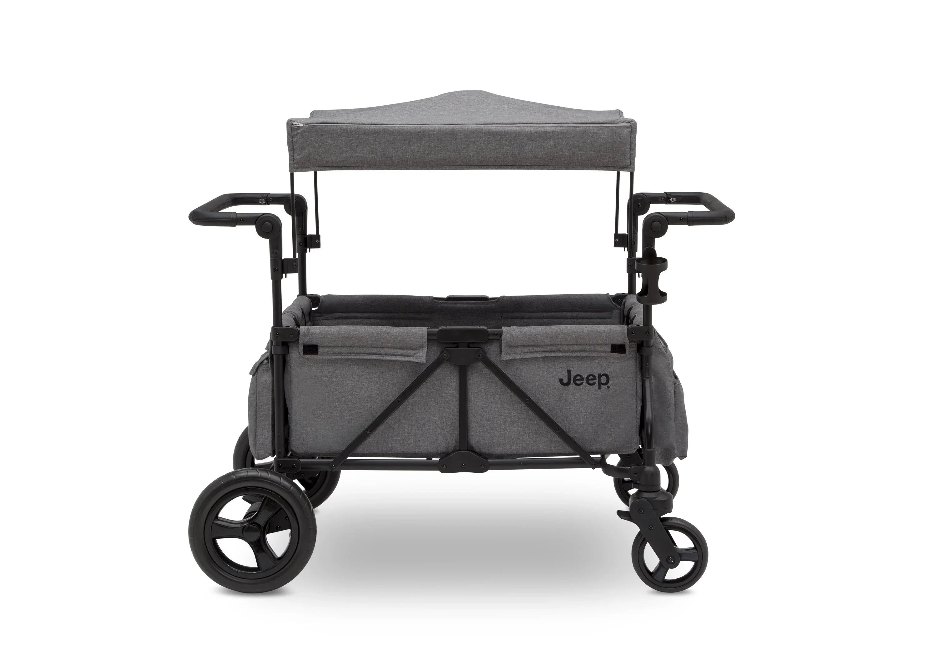 2025 Jeep Wrangler Stroller Wagon de Delta Children – 3 Modos: Portabebés, Cochecito y Carrito, Suspensión, Capota UV, Compatible con Sillas de Auto, Almacenamiento Múltiple, Manillares Ajustables