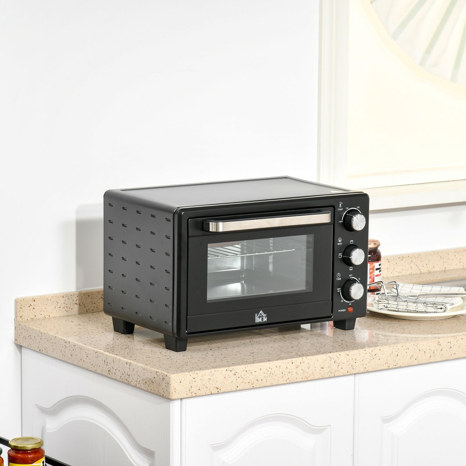 Horno Eléctrico De Sobremesa De Metal Y Vidrio Templado Homcom Negro