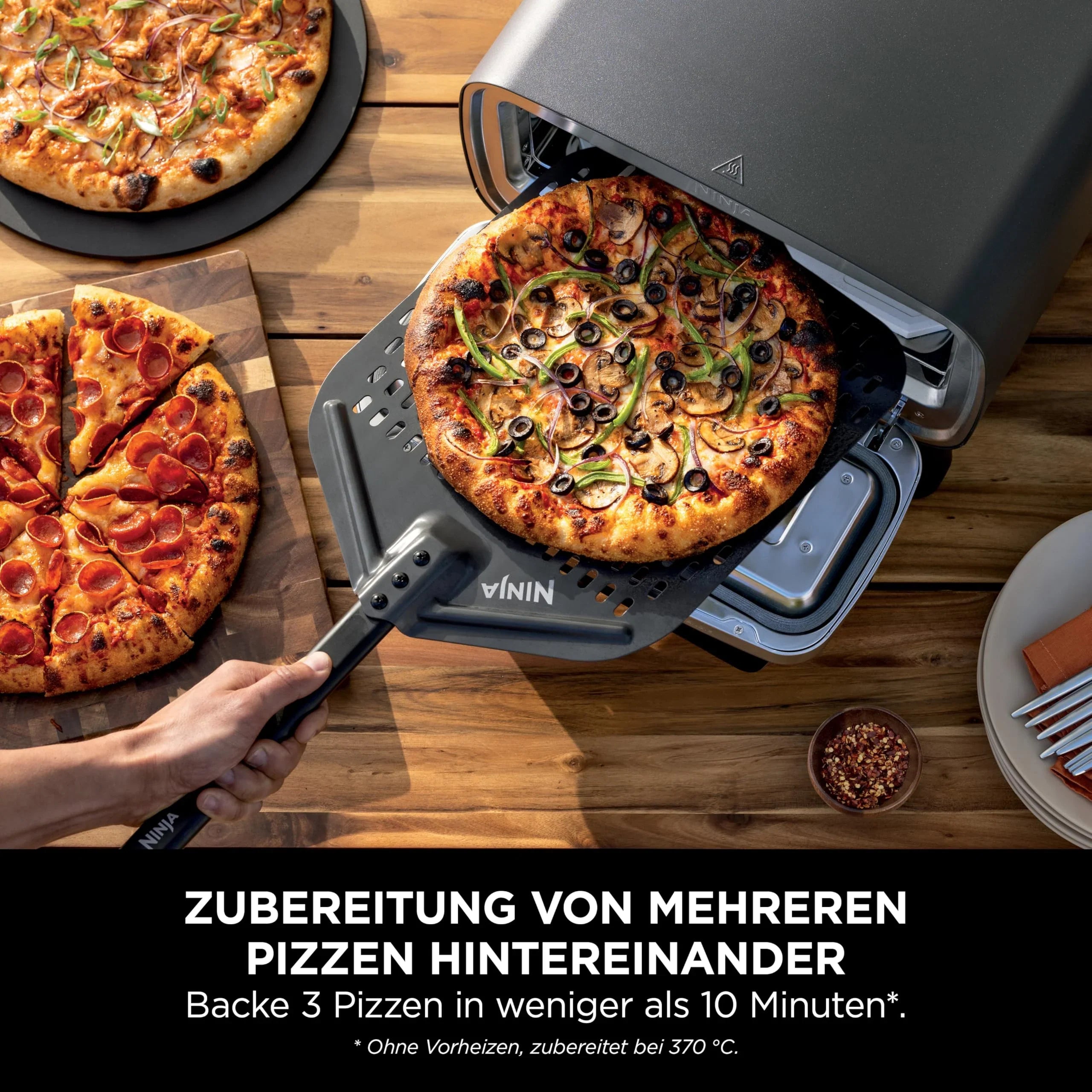 2025 Ninja Artisan Horno para Pizza Exterior y Freidora de Aire Caliente 4 en 1, 30 cm, Gris MO201EU