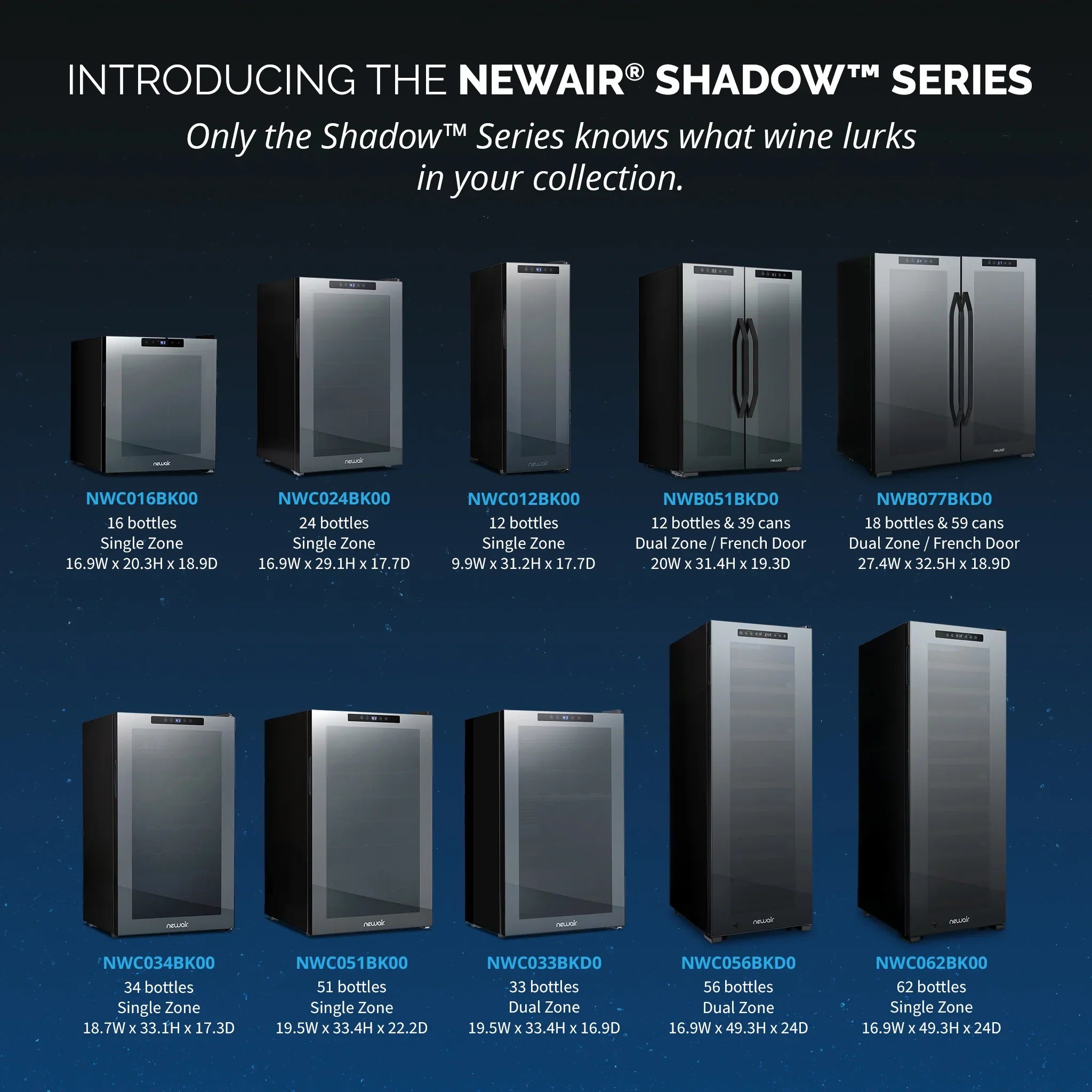 2025 Newair® Refrigerador de Vinos Independiente Negro – 62 Botellas – 16,9"