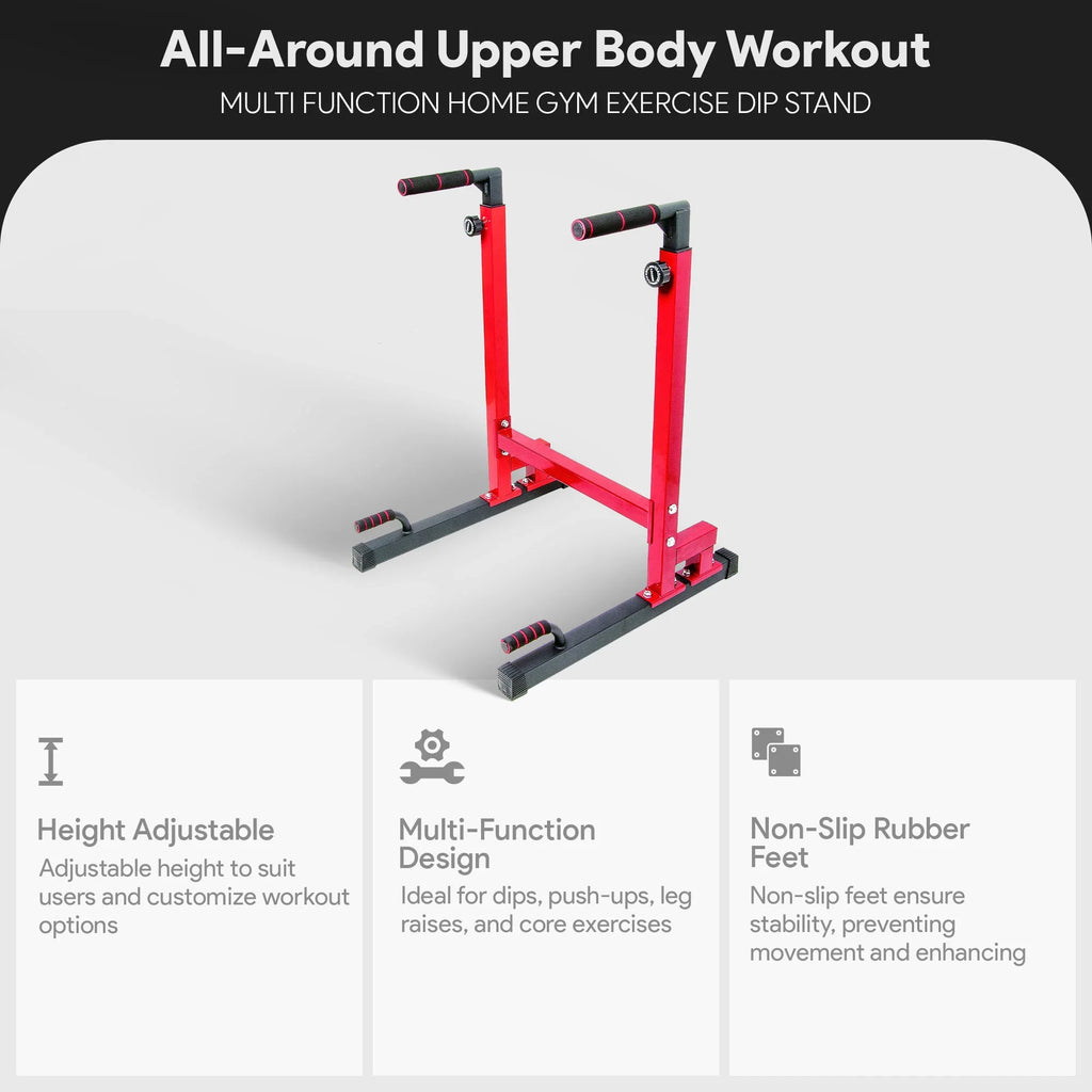 2025 BalanceFrom Estación Multifuncional de Dips para Gimnasio en Casa, Capacidad 500 lb, Rojo