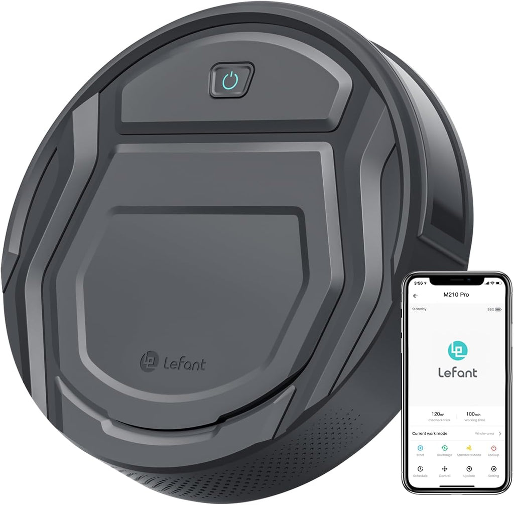 Robot Aspirador LEFANT M210 Pro 2200Pa, 120 Minutos de Autonomía, WiFi/App/Alexa, Sensor Mejorado Anti-Colisión y Anti-Caída, Navegación Inteligente, Delgado y Silencioso, 6 Modos de Limpieza