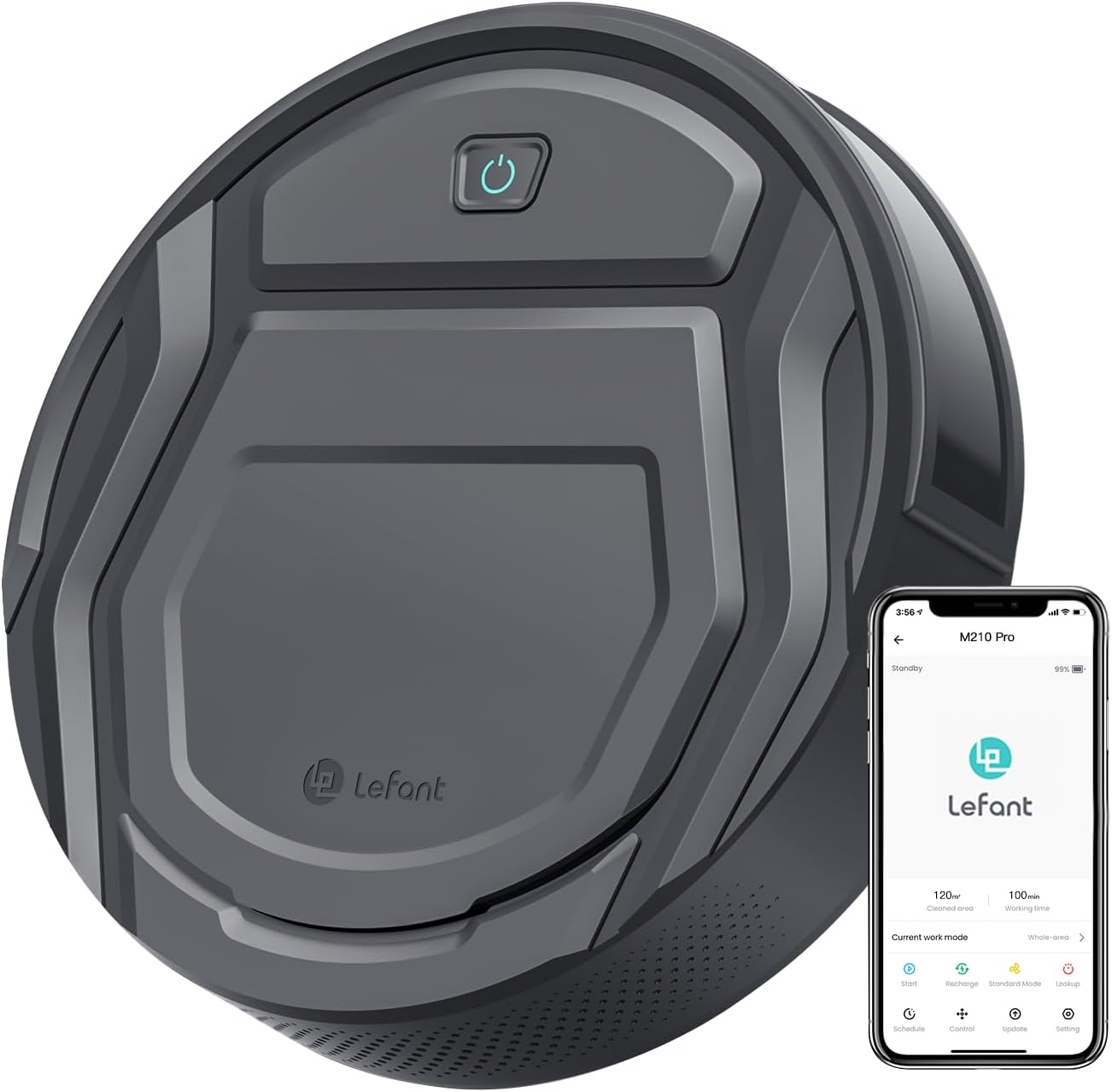 Robot Aspirador LEFANT M210 Pro 2200Pa, 120 Minutos de Autonomía, WiFi/App/Alexa, Sensor Mejorado Anti-Colisión y Anti-Caída, Navegación Inteligente, Delgado y Silencioso, 6 Modos de Limpieza