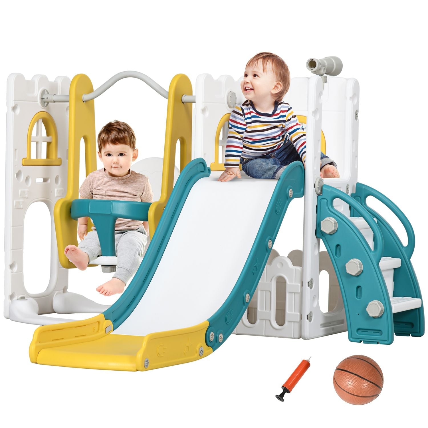 Tobogán Infantil 6 En 1 Con Columpio Y Tobogán Multicolor