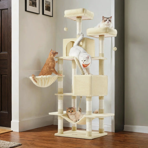 2025 Árbol para gatos de 168 cm con 13 postes rascadores y 2 plataformas
