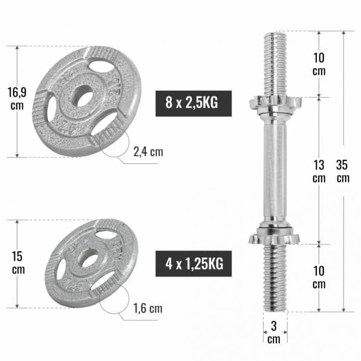 2025 Set de mancuernas cortas de fundición Gripper 30 kg plateado
