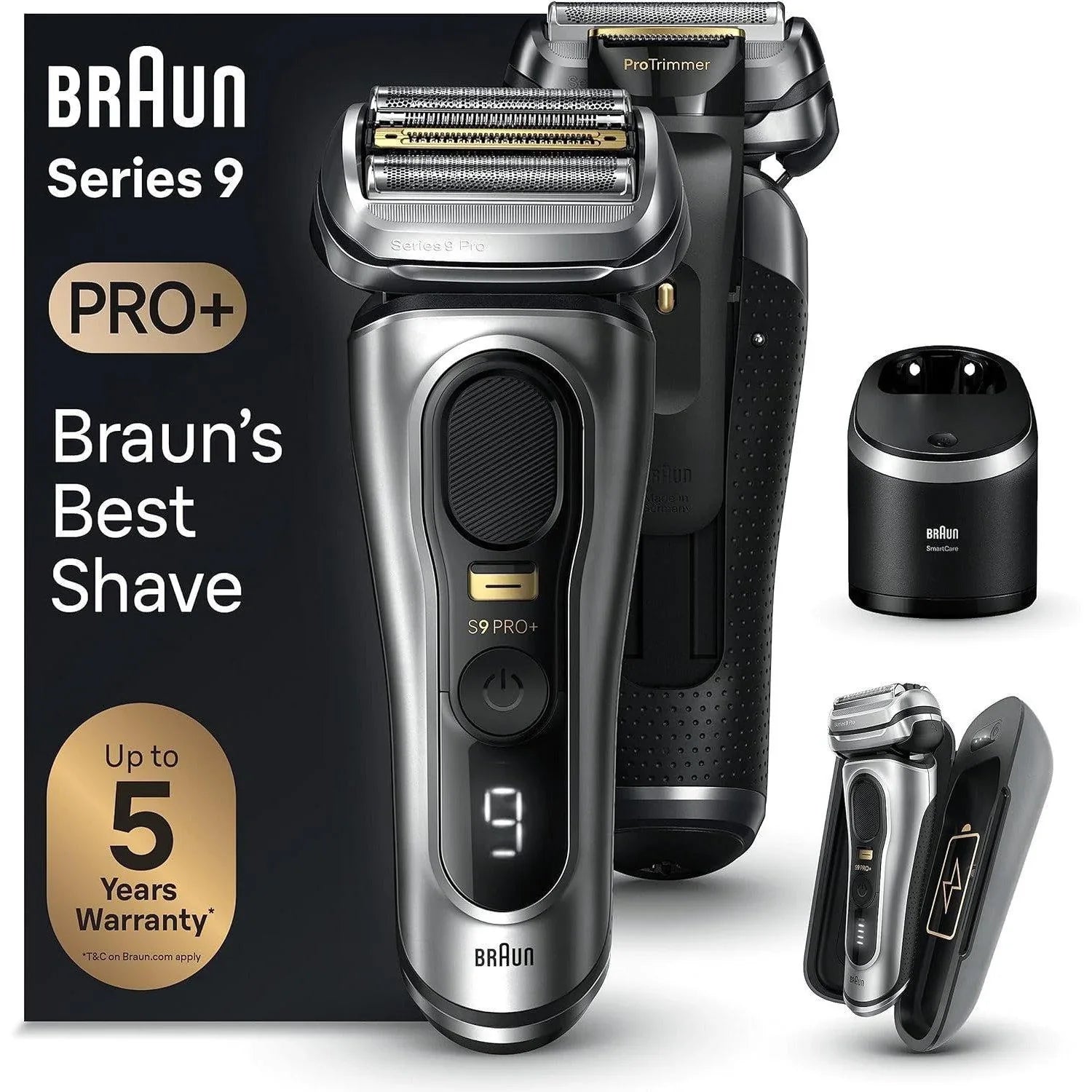 2025 Afeitadora Braun Series 9 Pro+ 9477cc – Afeitado en seco y húmedo con SmartCare Center 5 en 1 y PowerCase, plateado
