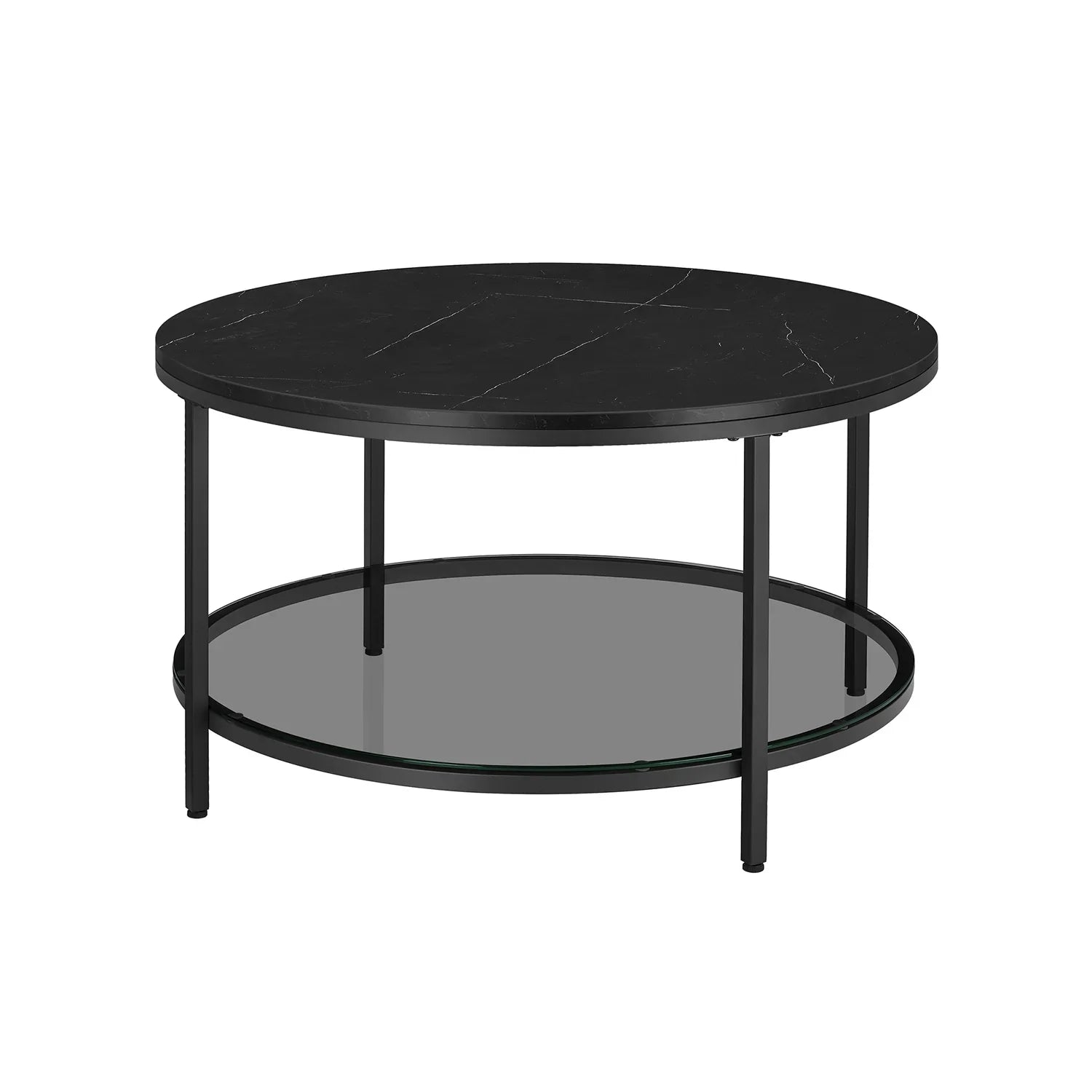 Mesa de Centro Sofá de Mármol de Imitación Redonda Estante de Vidrio