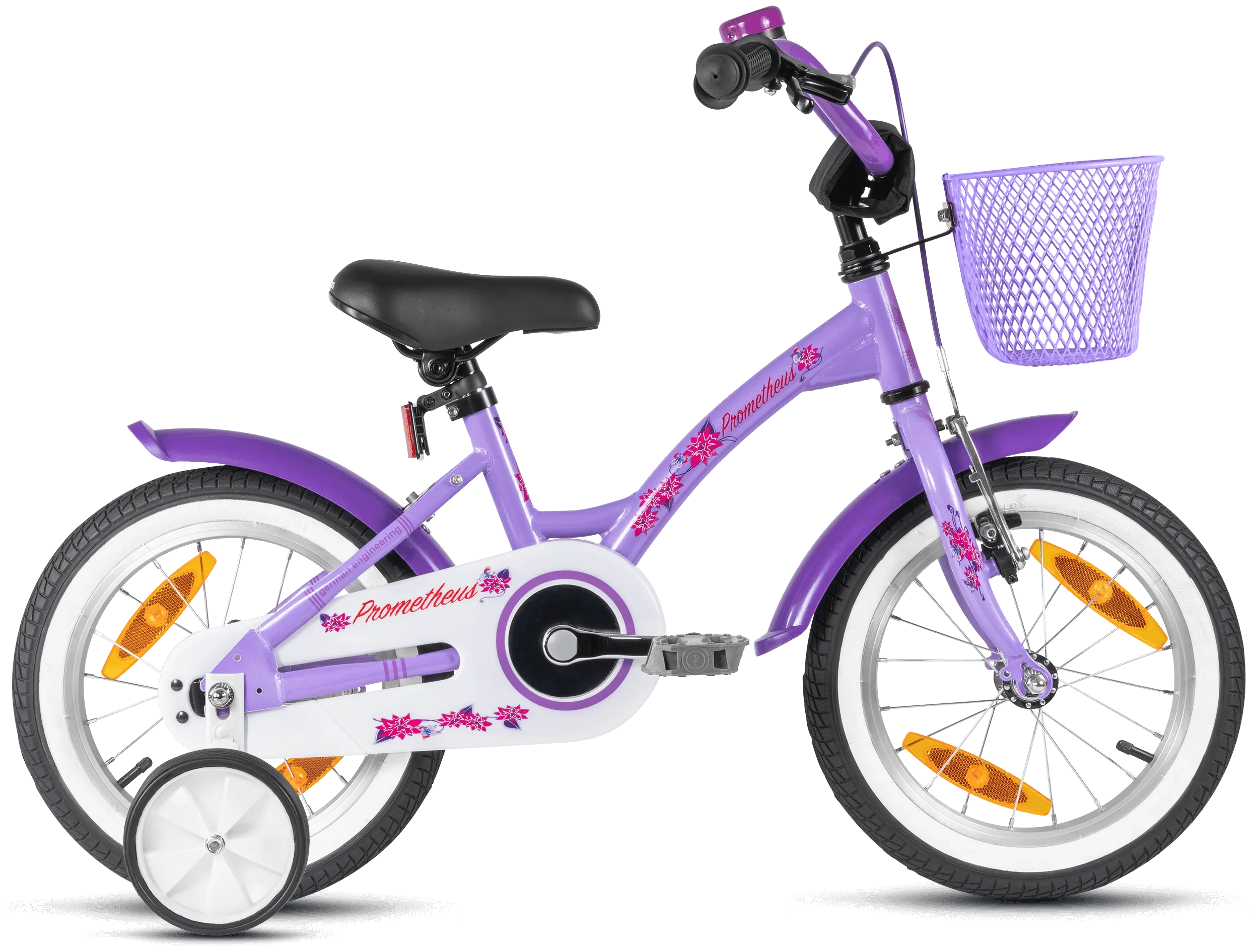 2025 Bicicleta Infantil de 14 Pulgadas con Ruedas de Apoyo, Violeta y Blanco, desde 3-4 Años