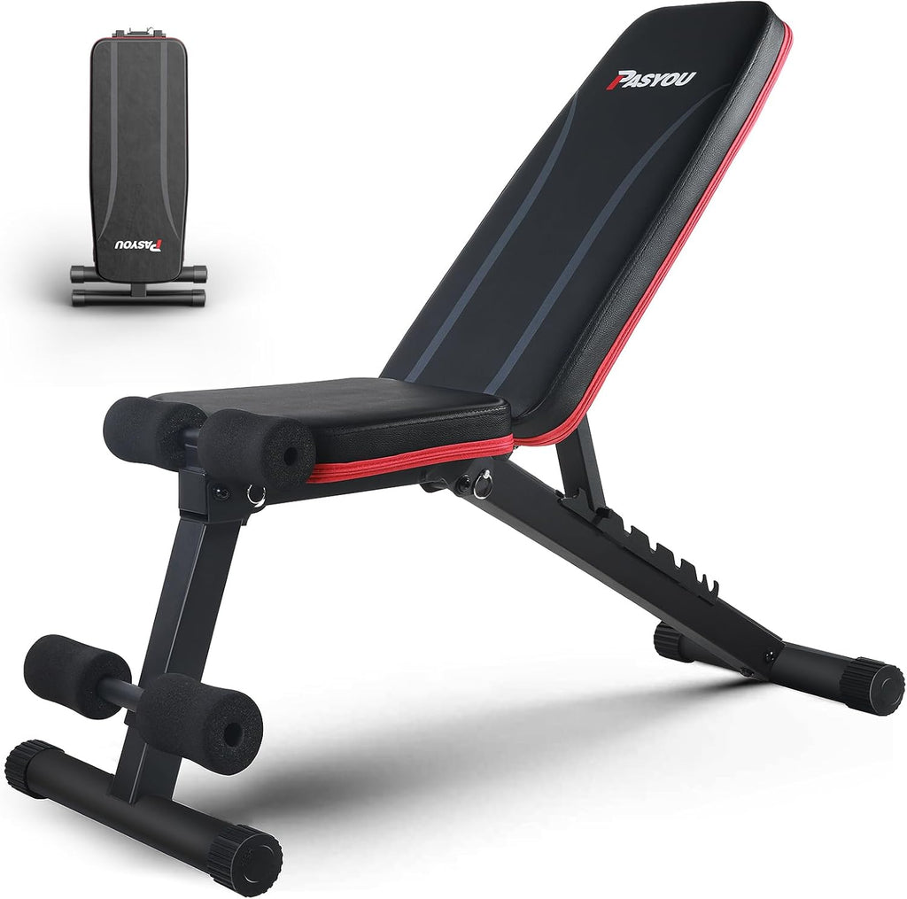 PASYOU Banco de Pesas, Banco Abdominal 7 en 1 Plegable, Banco de Entrenamiento Ajustable para Casa y Gimnasio, Negro, Capacidad 230 kg – Modelo PA300
