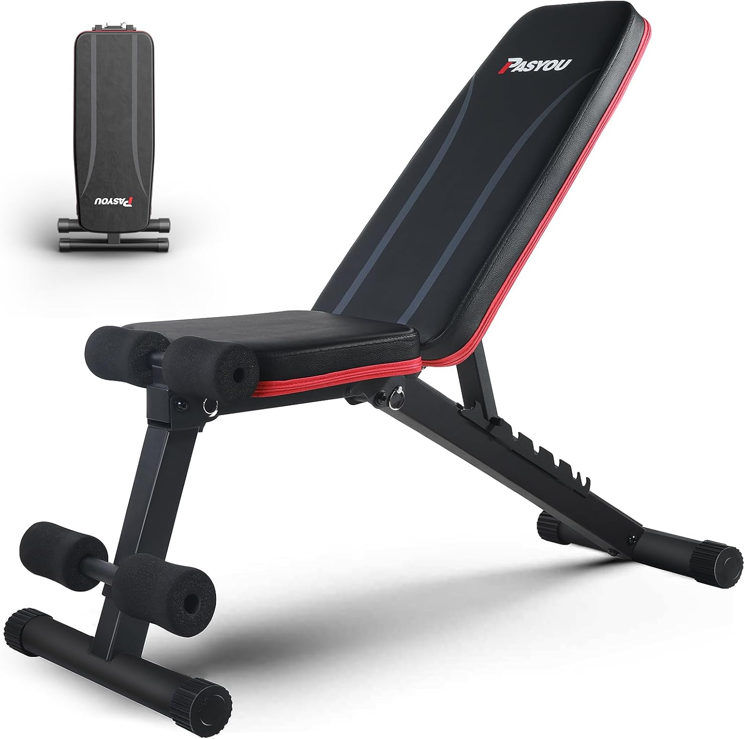 PASYOU Banco de Pesas, Banco Abdominal 7 en 1 Plegable, Banco de Entrenamiento Ajustable para Casa y Gimnasio, Negro, Capacidad 230 kg – Modelo PA300