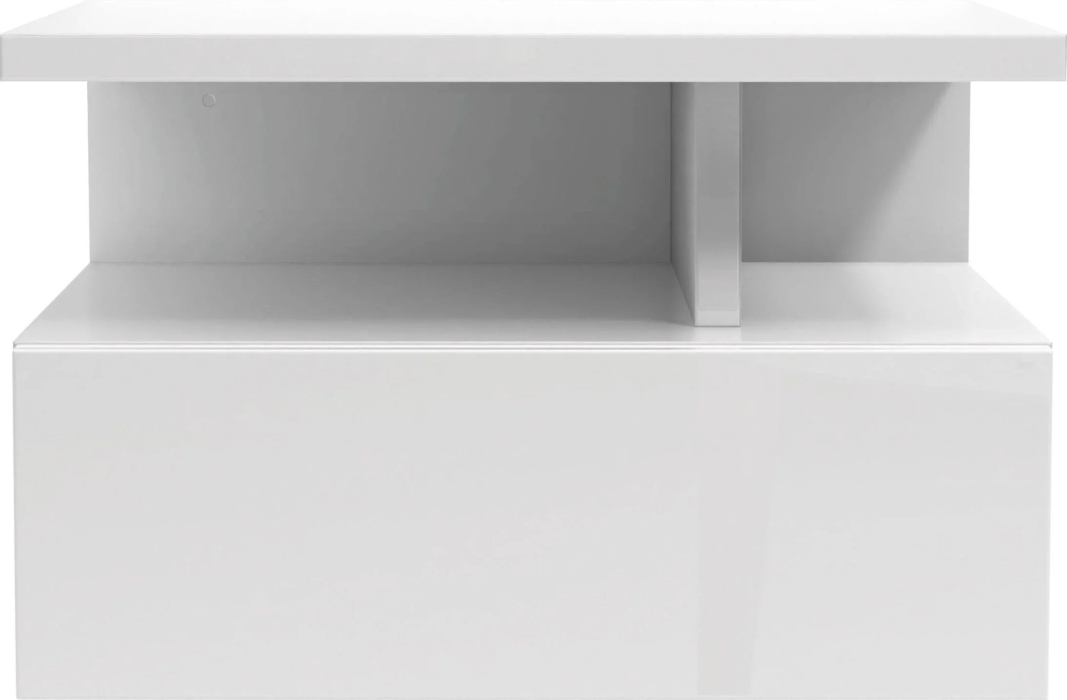 Mesita de noche suspendida Roma blanco brillante, con diseño minimalista de 35,5 cm de ancho