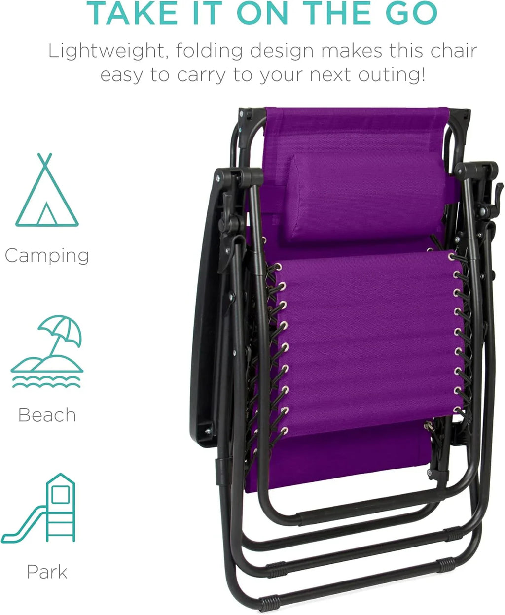 Best Choice Products – Silla Reclinable de Patio con Gravedad Cero, Ajustable y Plegable para Exteriores con Dosel, Almohada Cervical y Bandeja Lateral, Textileno – Azul Pavo Real