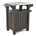 Mesa Portátil de Exterior y Armario de Almacenamiento Keter Unity con Ganchos para Accesorios de Parrilla - Superficie Superior de Acero Inoxidable para Isla de Cocina de Patio o Carrito de Bar, Color Espresso Brown