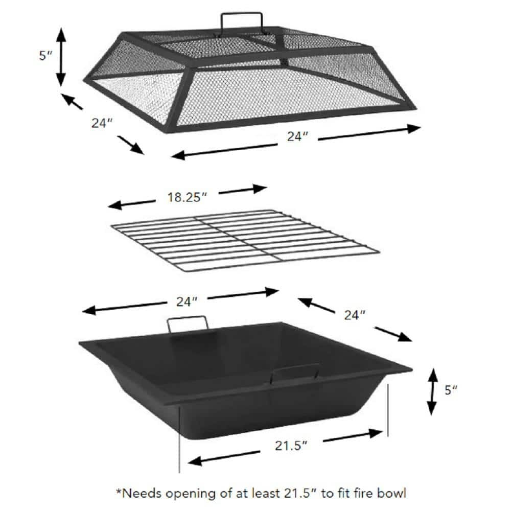Conjunto de insertos para chimenea Hampton Bay de acero de 24″ con tapa de malla, kit de reemplazo de 3 piezas