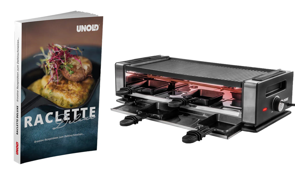 2025 Raclette Finesse Basic con libro de recetas – Raclette compacta para 2 a 4 personas