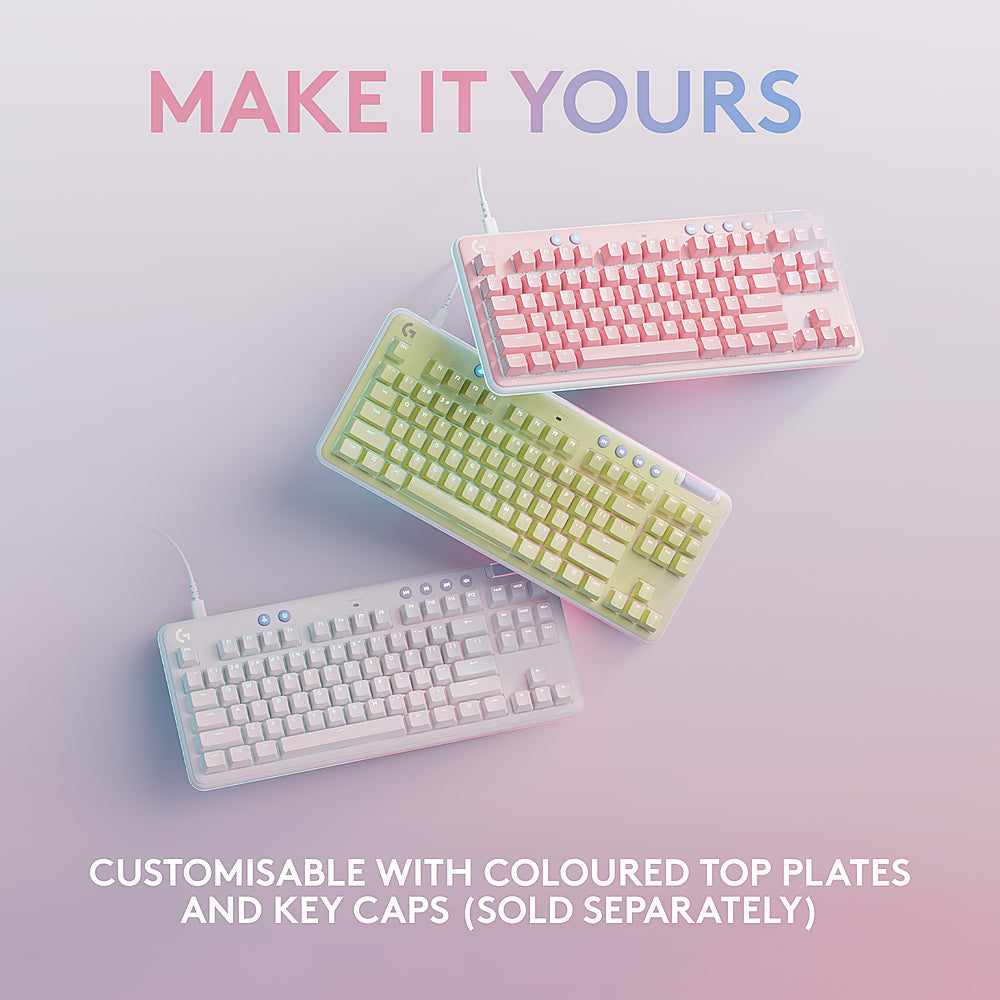 Logitech - G713 Colección Aurora TKL Teclado Mecánico para Juegos con Cable con Interruptores Lineales para PC/Mac con Reposamuñecas Incluido - Blanco Niebla