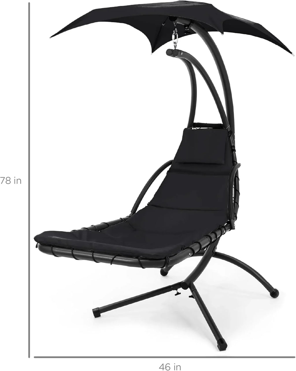 Chaise Longue Suspendue de Exterior Best Choice Products – Silla Balancín Curvada de Acero con Cojín Integrado y Toldo Desmontable – Gris Carbón