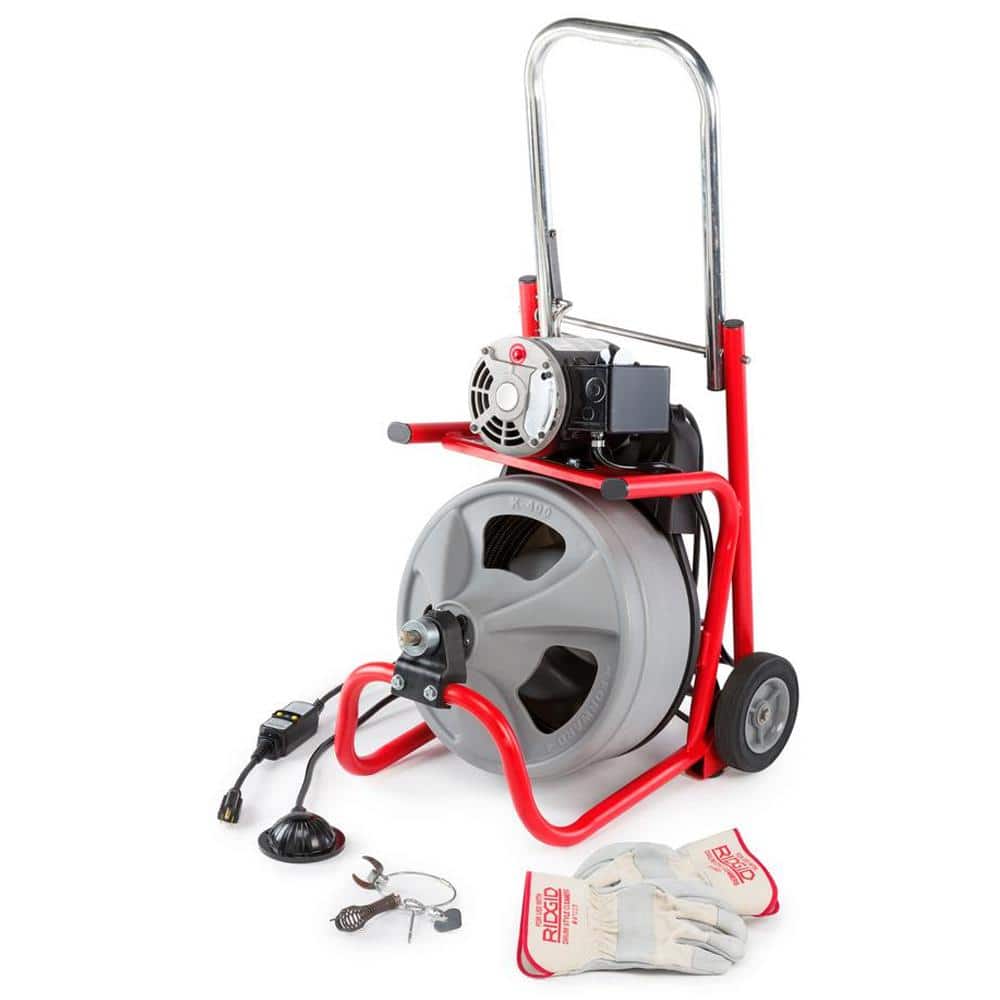 2025 K-400 Máquina de Limpieza de Drenajes 120V con Cable C-32IW de 3/8 in. x 75 ft., Set de 4 Herramientas y Guantes 52363