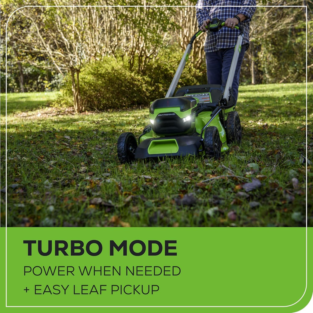 2025 Cortacésped Autopropulsado Inalámbrico Greenworks 60V 21” con 2 Baterías de 4.0Ah y Cargador Rápido de Doble Puerto
