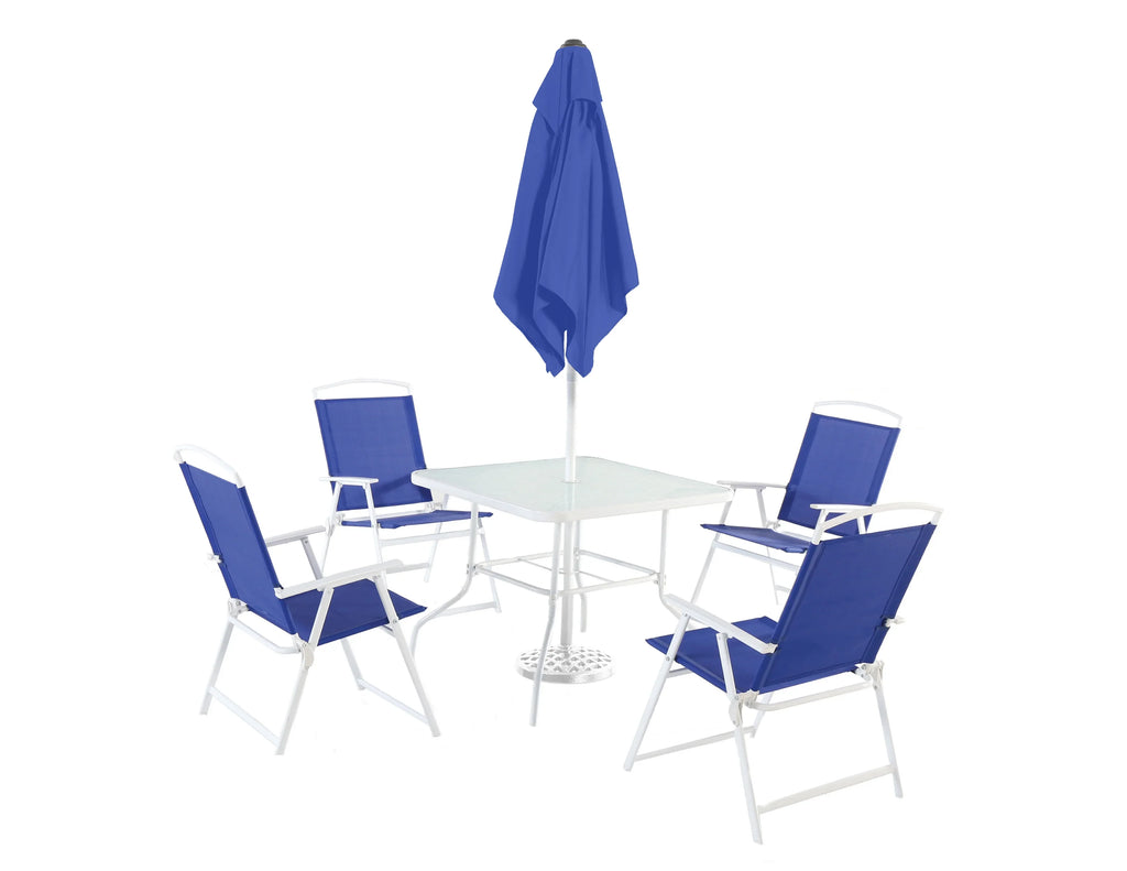 2025 Juego de comedor exterior Mainstays Albany Lane de 6 piezas con sombrilla, acero, rojo