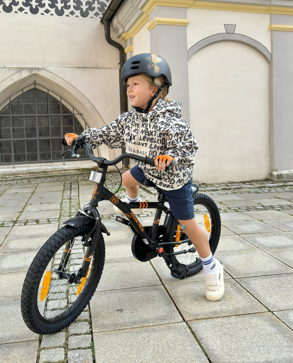 2025 Bicicleta Infantil de 18 Pulgadas, Negro Mate y Naranja, desde 5 Años