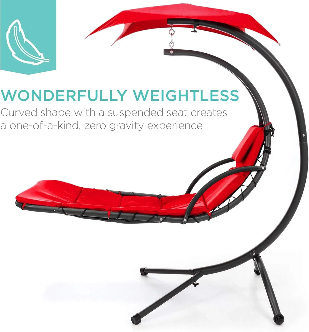 Chaise Longue Suspendue de Exterior Best Choice Products – Silla Balancín Curvada de Acero con Cojín Integrado y Toldo Desmontable – Gris Carbón
