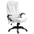 Silla de Oficina Ergonómica con Masaje de 6 Puntos y Calefacción en la Espalda, Tela Tipo Lino, Blanco Crema