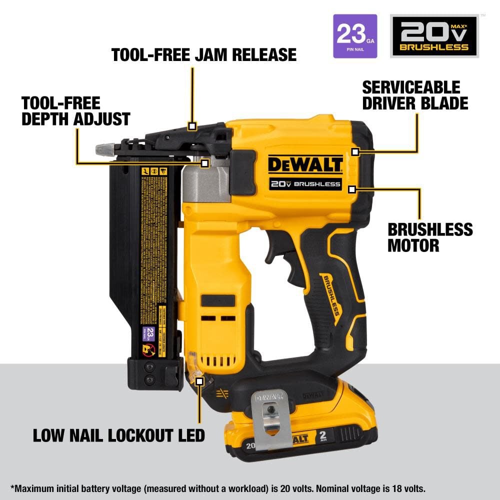 2025 Kit de Clavadora de Clavillos ATOMIC Compact Series 20V MAX 23 Gauge DCN623D1