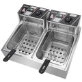 Freidora eléctrica de sobremesa con doble tanque de acero inoxidable - Gran capacidad - Electrodoméstico de sobremesa - Freidora industrial con tanque grande para papas fritas (12.7 cuartos/12 L, 5000 W)