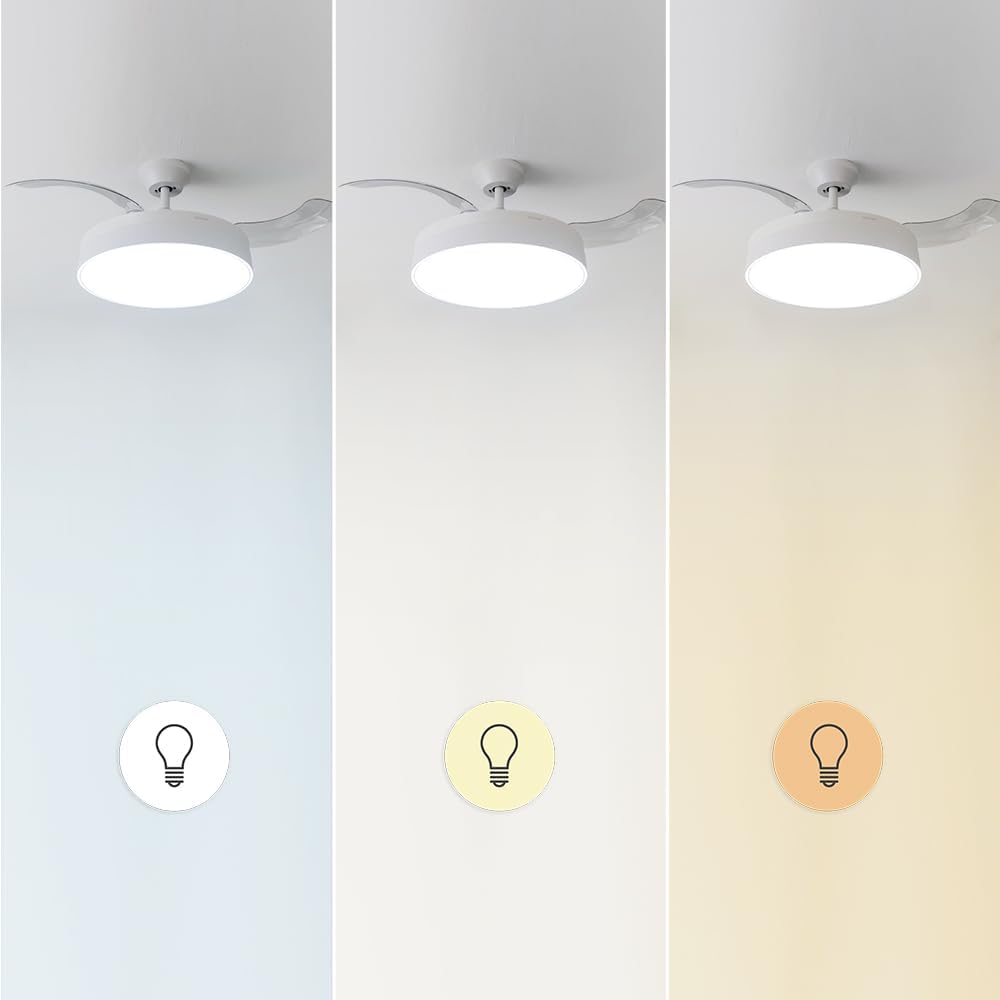 Ventilador de Techo Cecotec con Aspas Retráctiles y Lámpara Invisible EnergySilence Aero 4280 de Acero, 40 W, Diámetro 42 Pulgadas (106 cm), Temporizador, 3 Tonos de Luz, Función Verano-Invierno