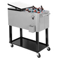 Enfriador con ruedas de 80 cuartos / 20 galones para patio al aire libre, gris, carrito portátil para bebidas frías con estante, soporte y abridor de botellas
