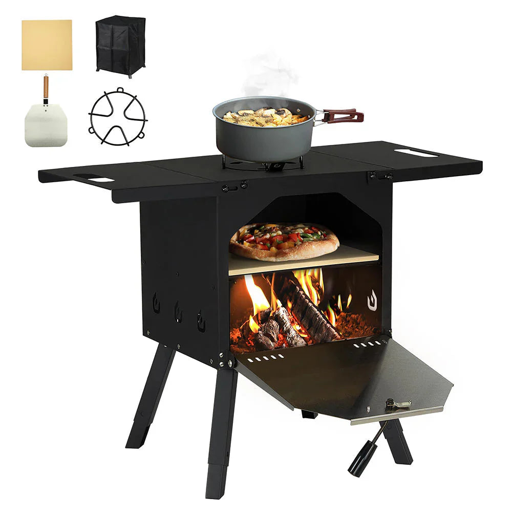 Horno de pizza exterior a leña de 2 niveles con accesorios