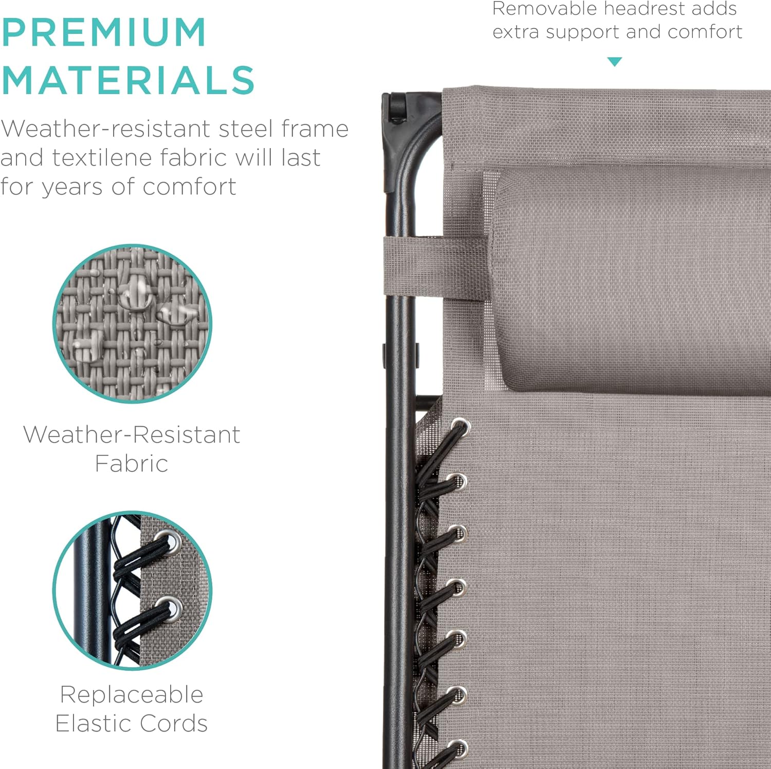 Best Choice Products – Silla Reclinable de Patio con Gravedad Cero, Ajustable y Plegable para Exteriores con Dosel, Almohada Cervical y Bandeja Lateral, Textileno – Azul Pavo Real