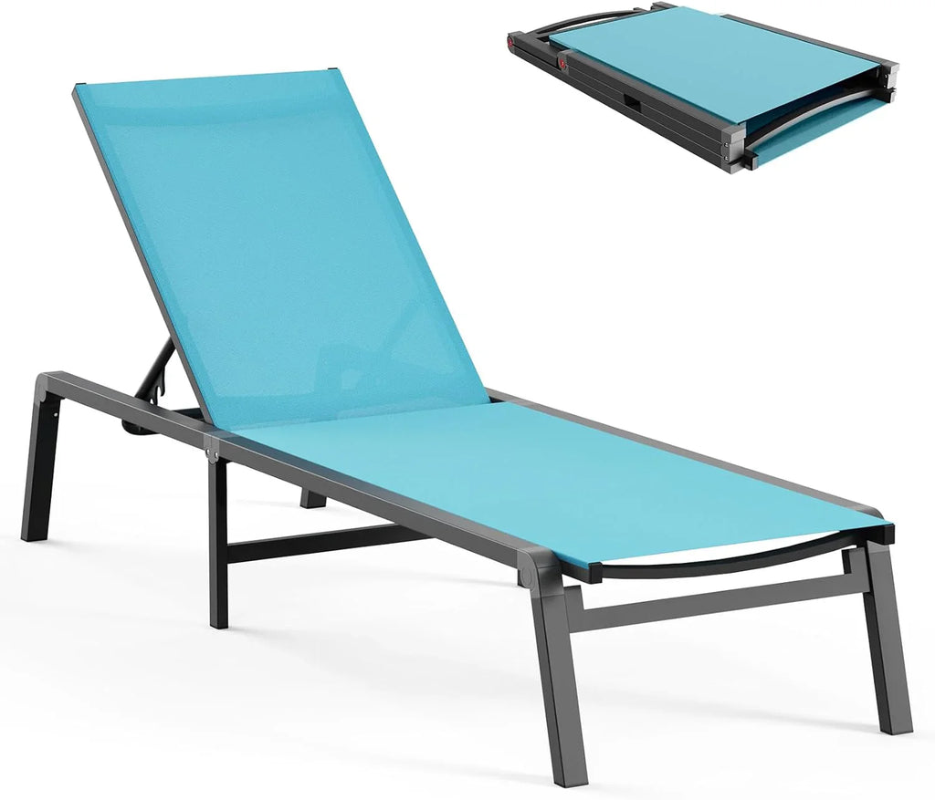 Tumbona de Aluminio para Exterior – Silla de Jardín Plegable sin Montaje, con Respaldo Ajustable en 5 Posiciones, para Terraza, Piscina, Playa – Negra