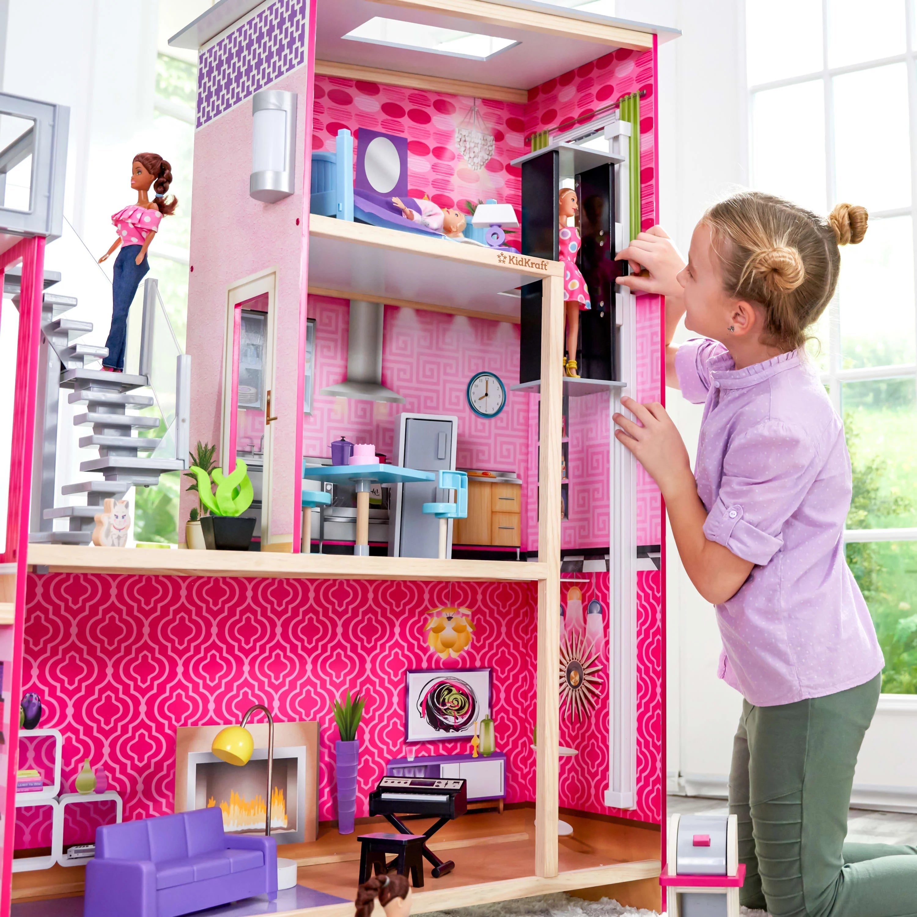 2025 Casa de Muñecas de Madera KidKraft Uptown con 36 Accesorios, A partir de 4 años