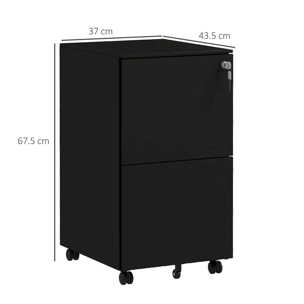 Archivador Móvil de Acero con 2 Cajones y Cerradura, Mueble de Oficina para Debajo del Escritorio, Negro