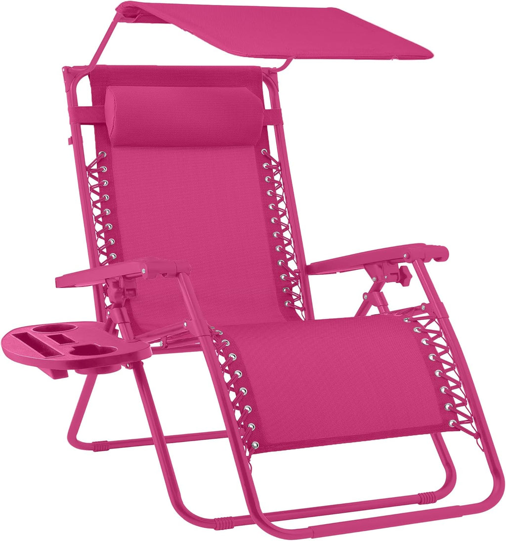 Best Choice Products – Silla Reclinable de Patio con Gravedad Cero, Ajustable y Plegable para Exteriores con Dosel, Almohada Cervical y Bandeja Lateral, Textileno – Azul Pavo Real
