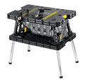 Keter – Banco de Trabajo Plegable Modelo 197283 para Sierra Ingleteadora, Herramientas y Accesorios de Carpintería con Abrazaderas de Madera de 12 Pulgadas Incluidas – Fácil Almacenamiento en Garage, Color Negro/Amarillo