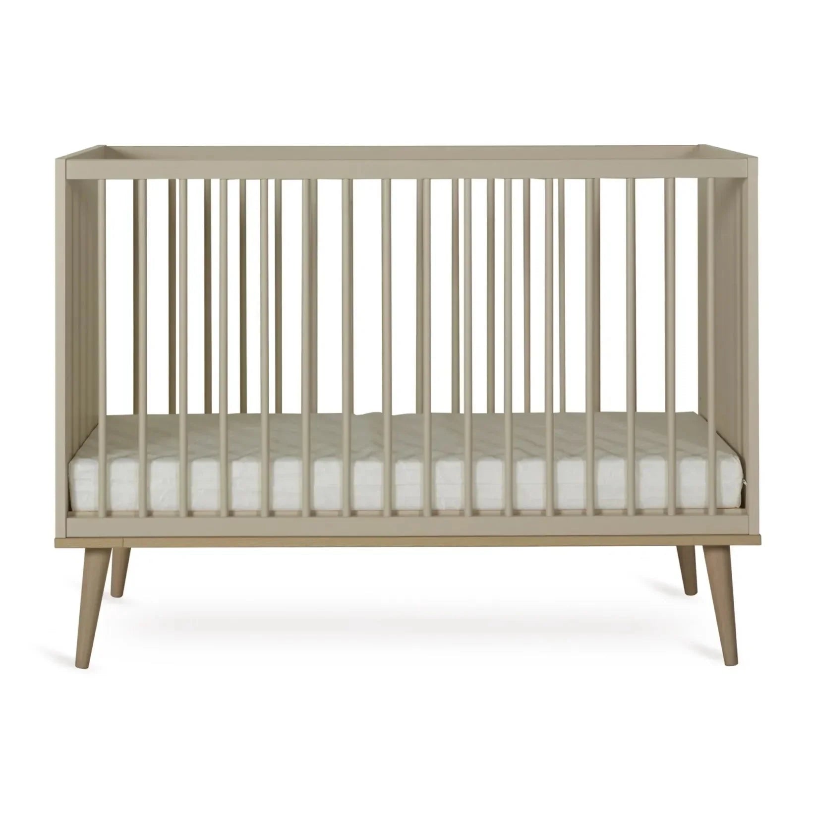 2025 Cuna Quax Flow – 60x120 cm | Greige y madera de haya | Altura ajustable, certificación FSC | Con somier, sin colchón