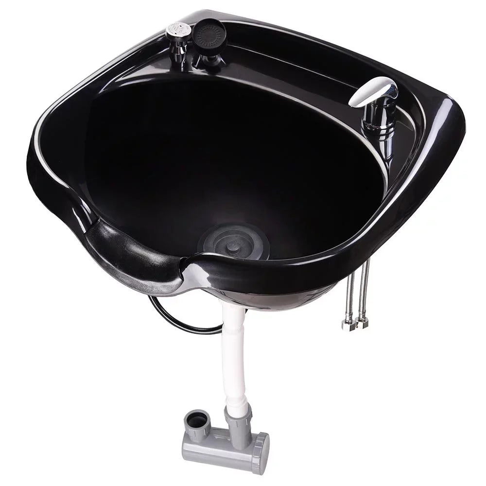 2025 Bac de champú con soporte cervical de gel, drenaje con trampa para cabellos, ruptura de vacío certificado CUPC, montaje en pared – para salón de belleza, spa o uso doméstico.