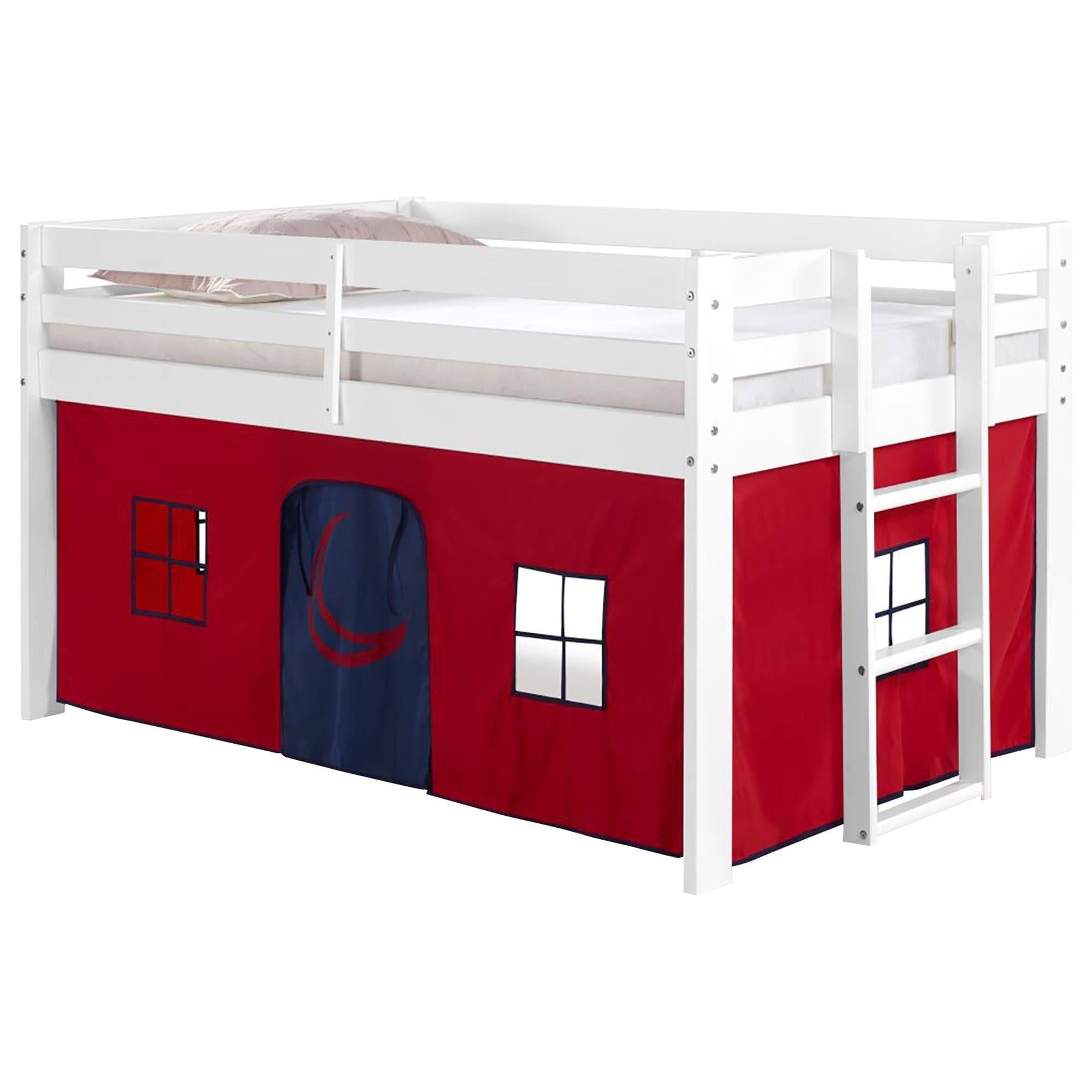 2025 Cama Loft Junior Alaterre Jasper Twin, Estructura Blanca y Casa de Juguetes Inferior en Rojo/Azul