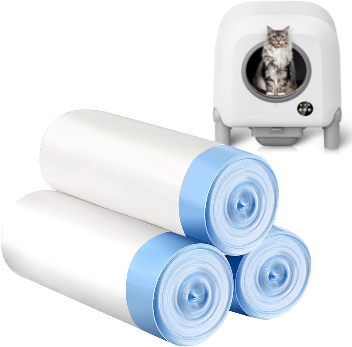 2025 Caja de Arena Autolimpiante - 110L Caja Automática para Gatos, Compatible con Todo Tipo de Arena, con 1 Rollo de Bolsas de Basura y Alfombrilla, Control por App, Color Gris Grande