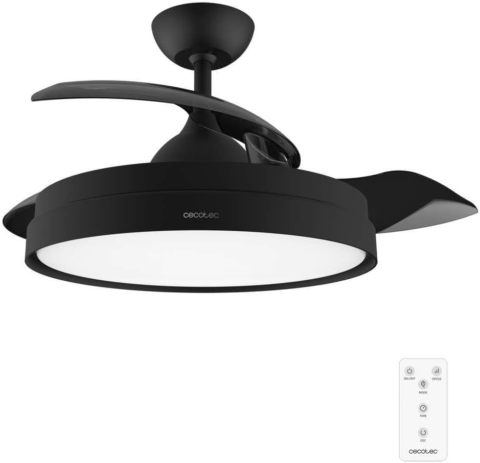 Ventilador de Techo Cecotec con Aspas Retráctiles y Lámpara Invisible EnergySilence Aero 4280 de Acero, 40 W, Diámetro 42 Pulgadas (106 cm), Temporizador, 3 Tonos de Luz, Función Verano-Invierno