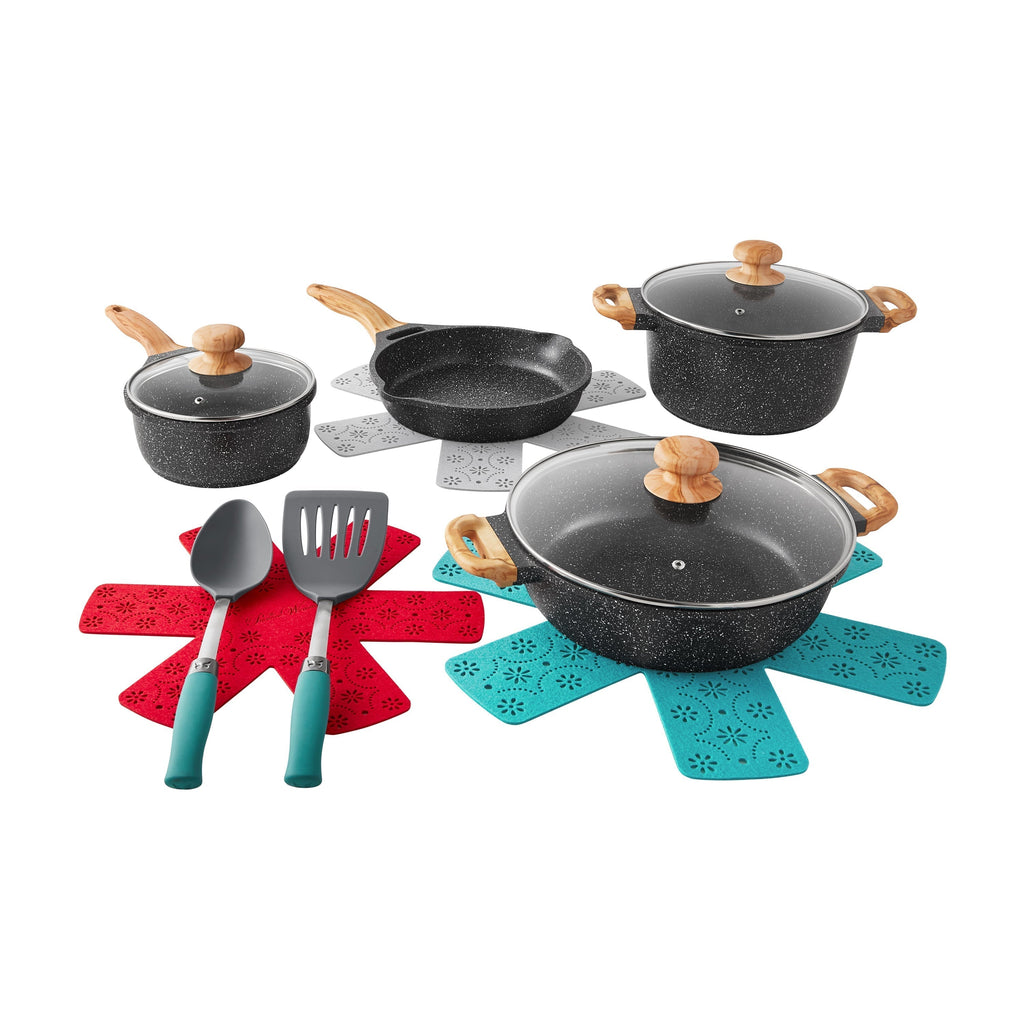 2025 Juego de Utensilios de Cocina de Aluminio Fundido de 12 Piezas The Pioneer Woman Prairie Signature, Charcoal Speckle